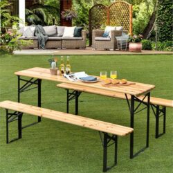 NNECW 3 Pieces Outdoor Folding Picnic Table Bench Set