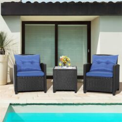 NNECW 3 Pieces Outdoor Wicker Sofa Set with cushion for Backyard Blue