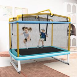 NNECW 3-in-1 Rectangle Trampoline for Kids with Swing & Horizontal Bar-Yellow