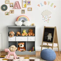 NNECW 3-layer Kids Cubby Bin Combo Storage Organizer for kids Room-Grey