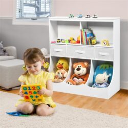 NNECW 3-layer Kids Cubby Bin Combo Storage Organizer for kids Room-White