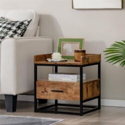 NNECW 3-tier Nightstand with Raised Top Baffles for Living Room