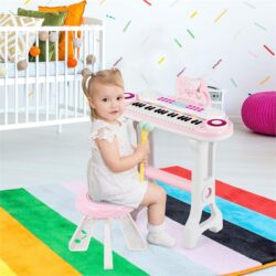 NNECW 37-Key Electronic Kids Piano with Stool & Microphone