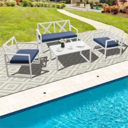 NNECW 4 Pieces Outdoor Conversation Set with Side Table & Cushions