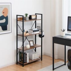 NNECW 4 -Tier Industrial Bookshelf Open Storage Bookcase Display Shelf for Home Office