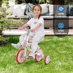 NNECW 4-in-1 Kids Trike Bike with Adjustable Parent Push Handle for Kids Aged 2-4-Pink