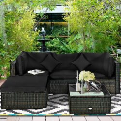 NNECW 5-Piece Outdoor Sectional Sofa Set with Non-slip Foot Pads for Yard Black