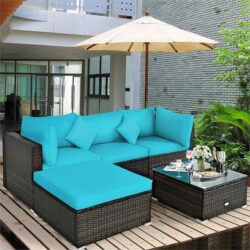 NNECW 5-Piece Outdoor Sectional Sofa Set with Non-slip Foot Pads for Yard Turquoise