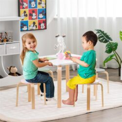 NNECW 5 Pieces Kids Table & Chair Set for Kids Room-Macaroon