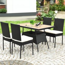 NNECW 5 Pieces Rattan Dining Set with Wood Table & 4 Chairs for Outdoor