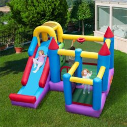 NNECW 5-in-1 Inflatable Bounce House with Slide & Trampoline with Blower
