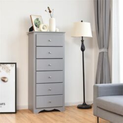 NNECW 6 Drawer Chest with Mental Knobs for Living Room-Grey