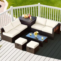 NNECW 8-Piece Outdoor Patio Furniture Set with Cushions & Storage Box