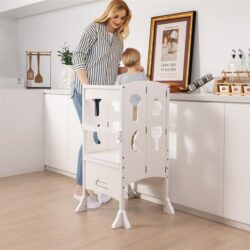 NNECW Adjustable Kids Kitchen Step Stool with Protective Guardrails