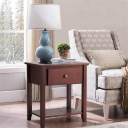 NNECW Bedside Tables with Drawer and Storing Shelf for Bedroom/Living Room/Bathroom/Office-Brown-2 pieces