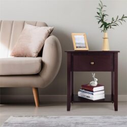 NNECW Bedside Tables with Drawer and Storing Shelf for Bedroom/Living Room/Bathroom/Office-Coffee-1 piece