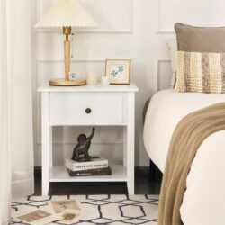 NNECW Bedside Tables with Drawer and Storing Shelf for Bedroom/Living Room/Bathroom/Office-White-1 piece