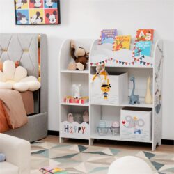 NNECW Bookshelf Toy Storage Box Display Shelf with Storage Bin for Kids