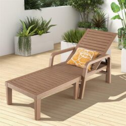 NNECW Chaise Lounge Chair with 4-Position Adjustable Backrest for Garden/Patio-Natural