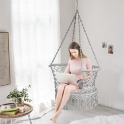 NNECW Folding Hanging Chair with Braided Brushes up to 160kg Loadable-Grey