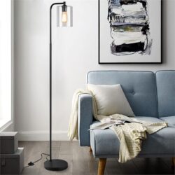 NNECW Industrial Floor Lamp with Hanging Glass Lampshade for Living Room