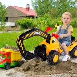 NNECW Kids Excavator Ride On Digger Toy with Safety Helmet