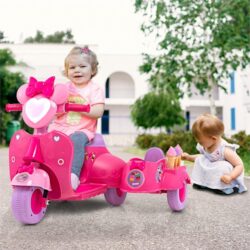 NNECW Kids Ride on Motorbike with Detachable Sidecar for 37-96 Months-Pink