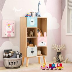 NNECW Kids Storage Cabinet with 4 Cubbies & 3 Drawers for Books & Toys
