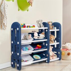 NNECW Kids Toy Storage Organizer with Bookshelf for Childs Bedroom-Blue
