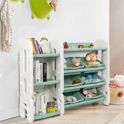 NNECW Kids Toy Storage Organizer with Bookshelf for Childs Bedroom-Green
