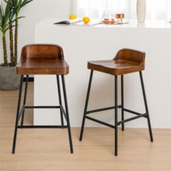 NNECW Low-Back Bar Stool with Backrest Footrest and Saddle Seat for Kitchen Pub