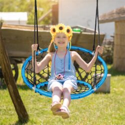 NNECW Net Hanging Swing Chair with Adjustable Hanging Ropes for Outdoor-Blue