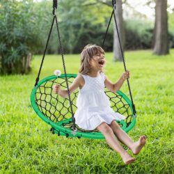NNECW Net Hanging Swing Chair with Adjustable Hanging Ropes for Outdoor-Green