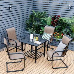 NNECW Outdoor Fire Pit Dining Table with Mesh Cover for Poolside