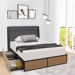 NNECW Queen/Double Size Metal Bed Frame with 4 Drawers for Headboard-Double