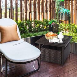 NNECW Rattan Coffee Table with Umbrella Hole & Metal Tabletop for Outdoor