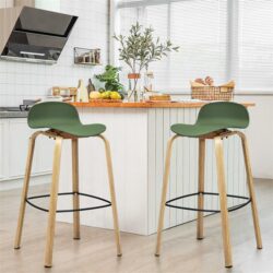 NNECW Set of 2 76cm Height Bar Stools with Footrest & Low Backrest-Green