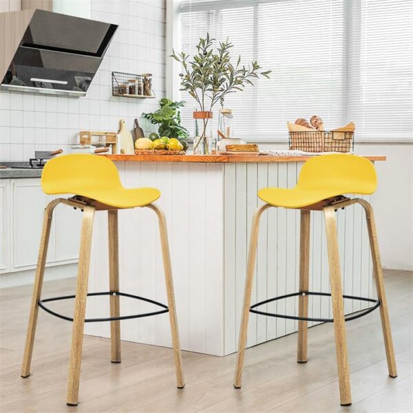 NNECW Set of 2 76cm Height Bar Stools with Footrest & Low Backrest-Yellow