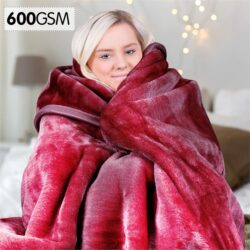 NNEDPE Laura Hill 600GSM Faux Mink Blanket Double-Sided Queen Size - Wine Red