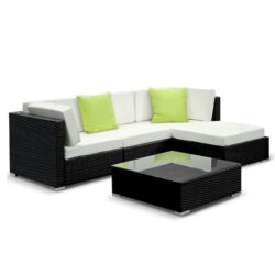 NNEDSZ 5PC Outdoor Furniture Sofa Set Wicker Garden Patio Pool Lounge