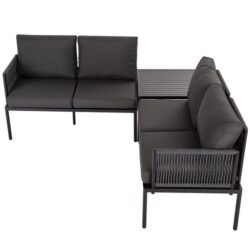 NNEDSZ Eden 4-Seater Outdoor Lounge Set with Coffee Table in Black - Stylish Textile and Rope Design
