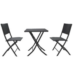 NNEDSZ Furniture Outdoor 3 Piece Foldable Rattan Coffee Table Set Garden Patio - Black