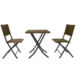 NNEDSZ Furniture Outdoor 3 Piece Foldable Rattan Coffee Table Set Garden Patio - Oatmeal