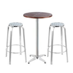 NNEDSZ Outdoor Bistro Set Bar Table Stools Adjustable Aluminium Cafe 3PC Wood