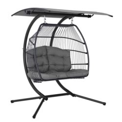 NNEDSZ Outdoor Furniture Lounge Hanging Swing Chair Egg Hammock Stand Rattan Wicker Grey