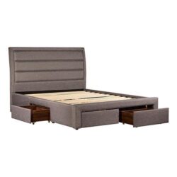 NNEDSZ Pieces Storage Bedroom Suite Upholstery Fabric in Light Grey with Base Drawers King Size Oak Colour Bed, Bedside Table & Tallboy