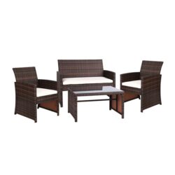 NNEDSZ Set of 4 Outdoor Wicker Chairs & Table - Brown