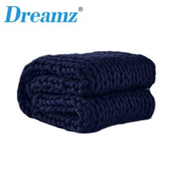 NNEIDS Knitted Weighted Blanket Chunky Bulky Knit Throw Blanket 3KG Navy Blue