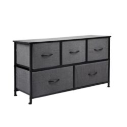 NNEIDS Storage Cabinet Tower Chest of Drawers Dresser Tallboy 5 Drawer Dark Grey