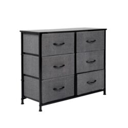 NNEIDS Storage Cabinet Tower Chest of Drawers Dresser Tallboy 6 Drawer Dark Grey